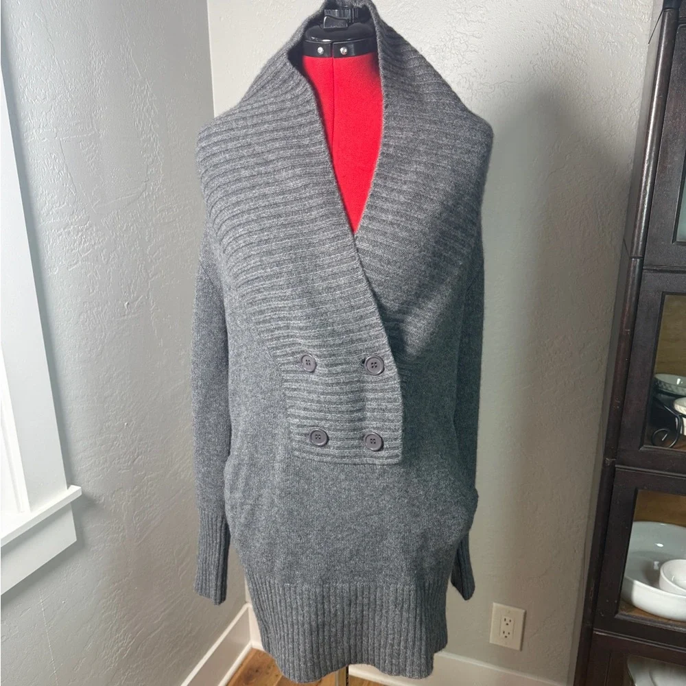 Sofie Gray 100% Cashmere Shawl Collar Button Front Long Sweater Size S